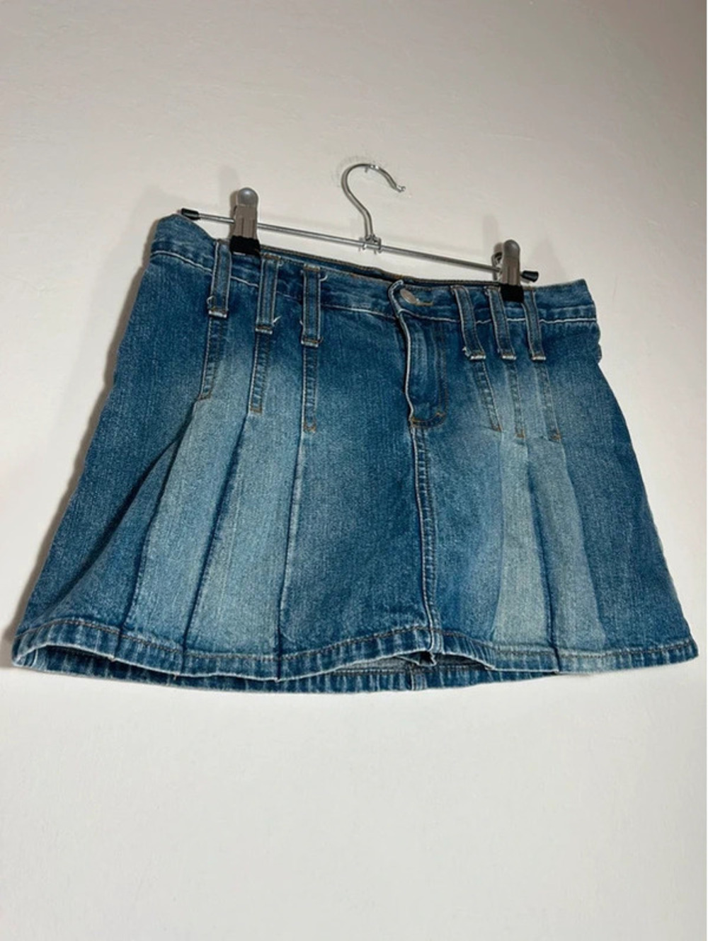Y2K Denim Pleated Mini Skirt with Chunky Belt Loop Detail & Built in Shorts